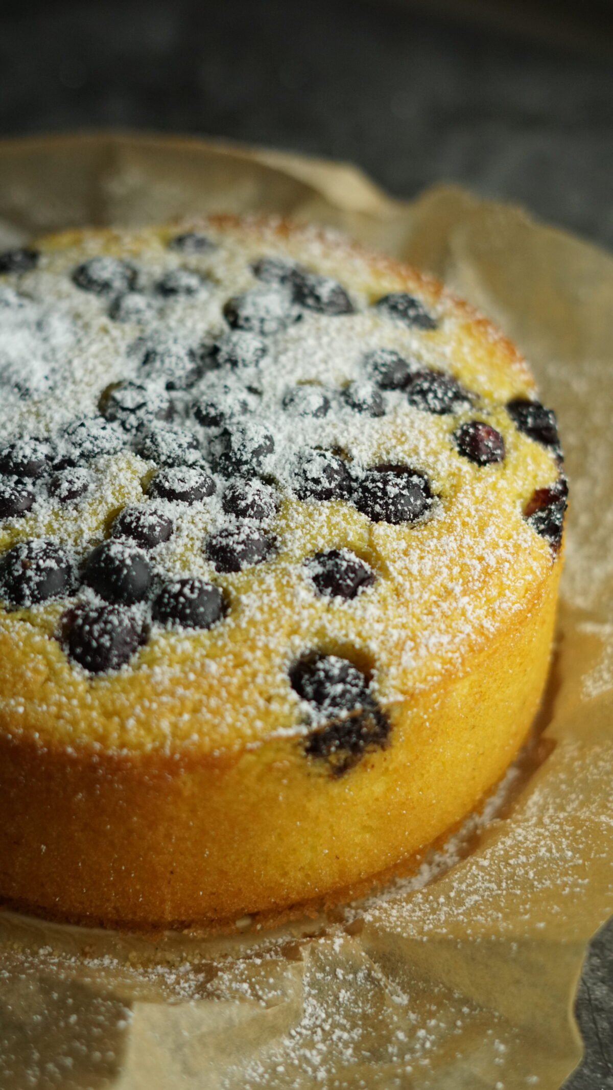 Grießkuchen mit Heidelbeeren und Puderzucker