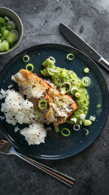 Erbsenpüree mit Lachs